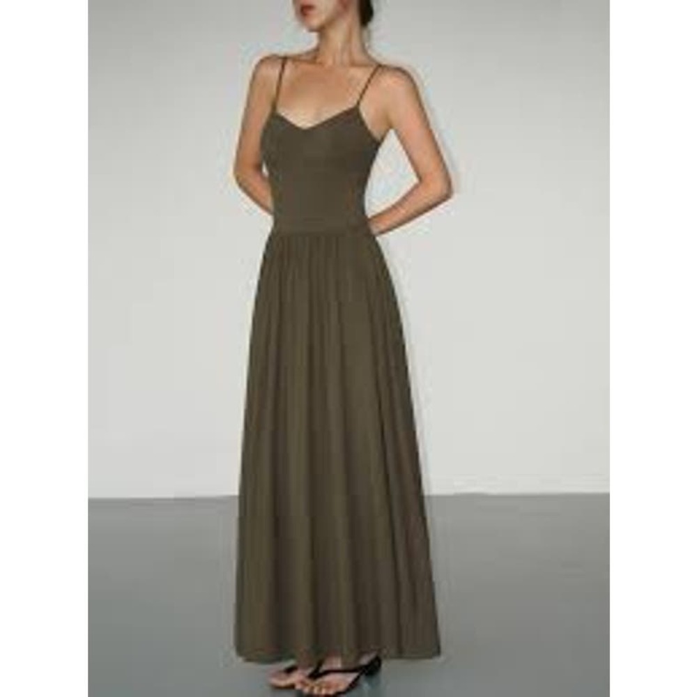 Commense Bustier Corset Open Back Long Tank Dress Womens Size Army Green NWT